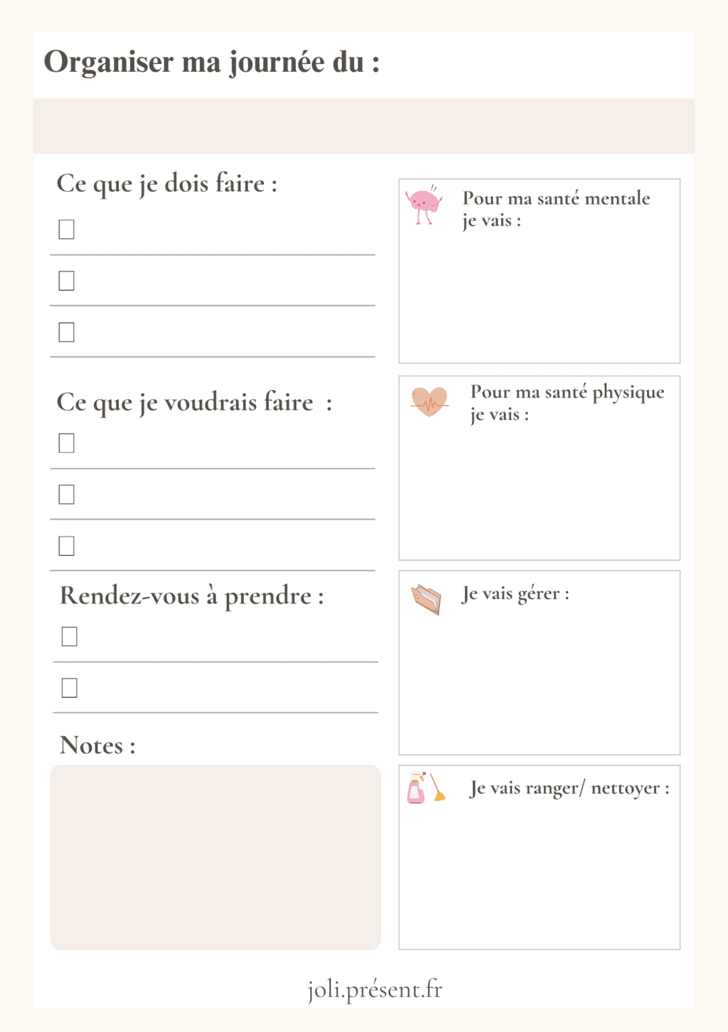 Planner d’organisation à la journée - GRATUIT